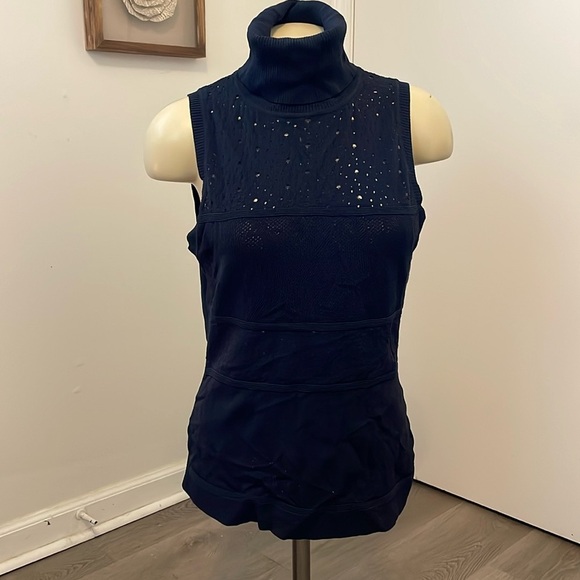 Catherine Malandrino Fitted Sleeveless Navy Turtleneck - Picture 1 of 5